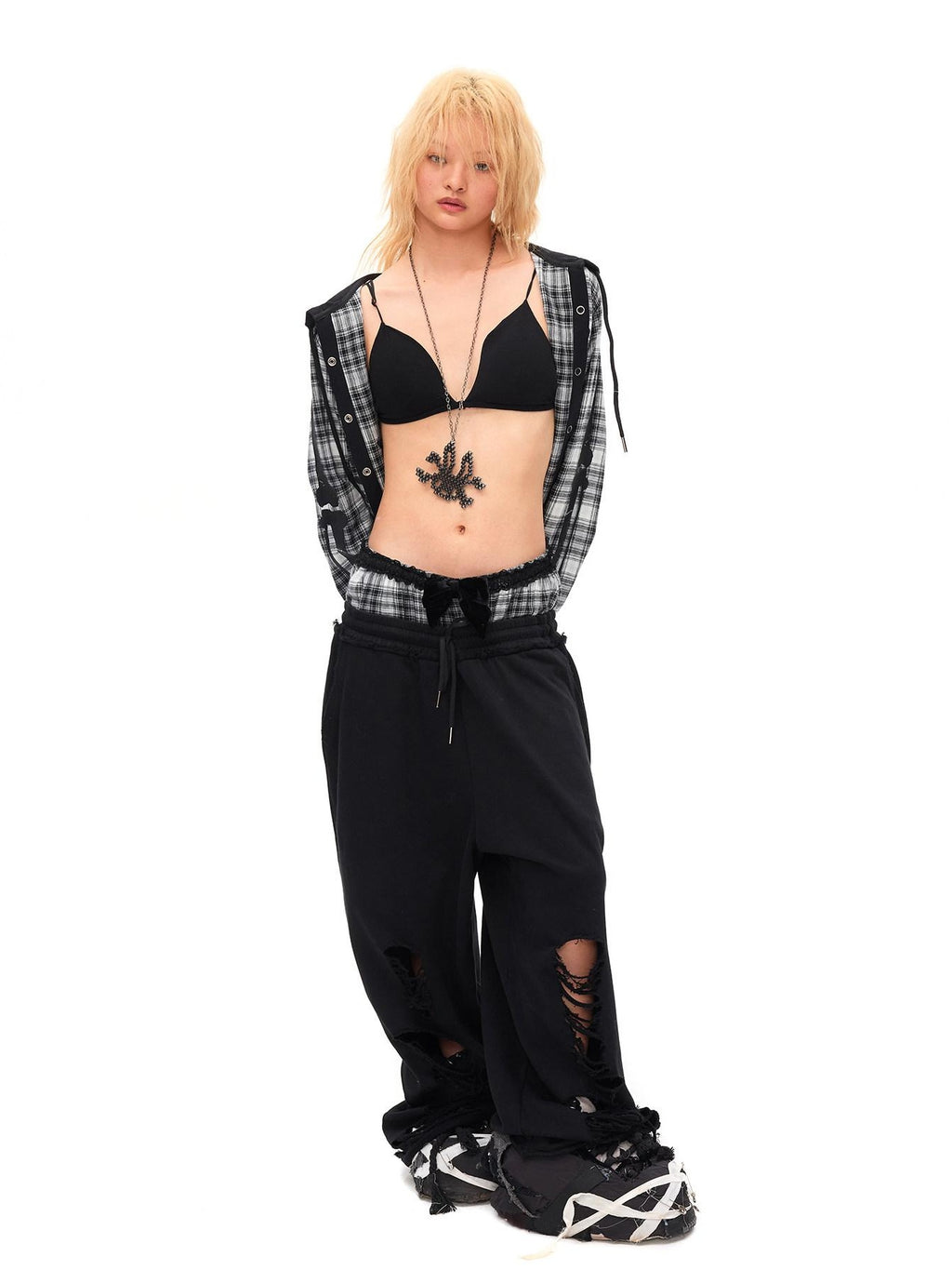 CFIERCE Asymmetric Street Loose Fit Straight Leg High Waist Quick Dry Cotton Black Pants