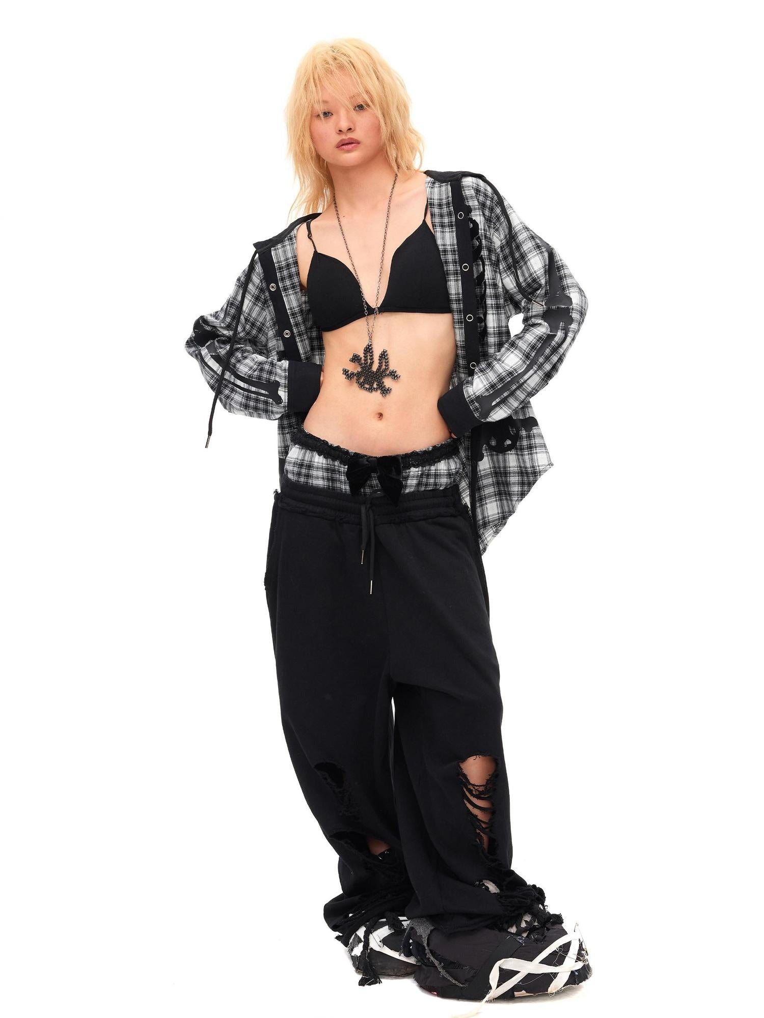 CFIERCE Asymmetric Street Loose Fit Straight Leg High Waist Quick Dry Cotton Black Pants