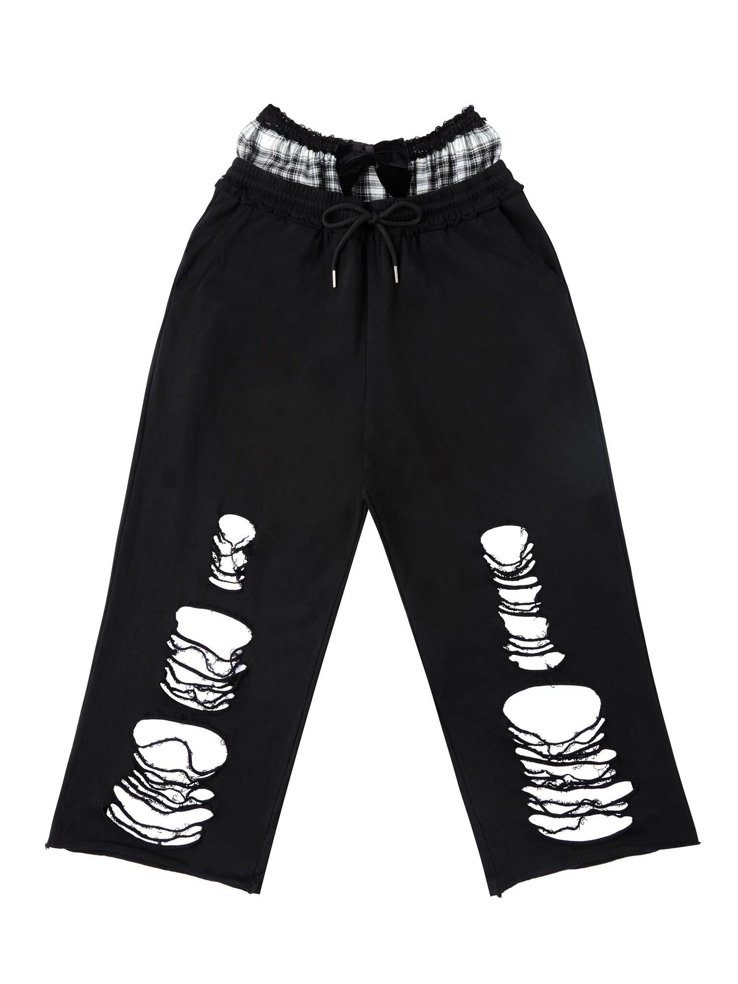 CFIERCE Asymmetric Street Loose Fit Straight Leg High Waist Quick Dry Cotton Black Pants
