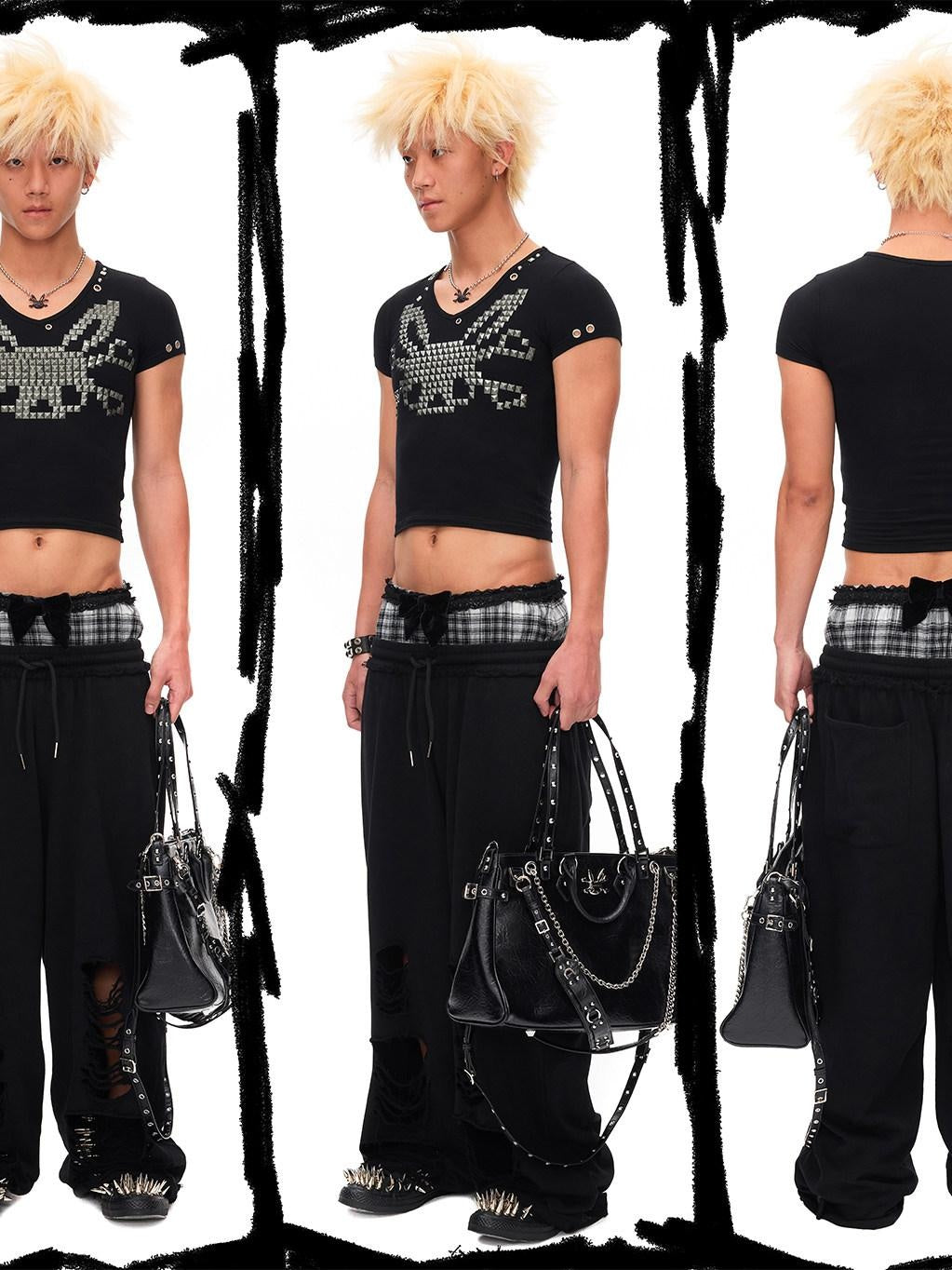 CFIERCE Asymmetric Street Loose Fit Straight Leg High Waist Quick Dry Cotton Black Pants