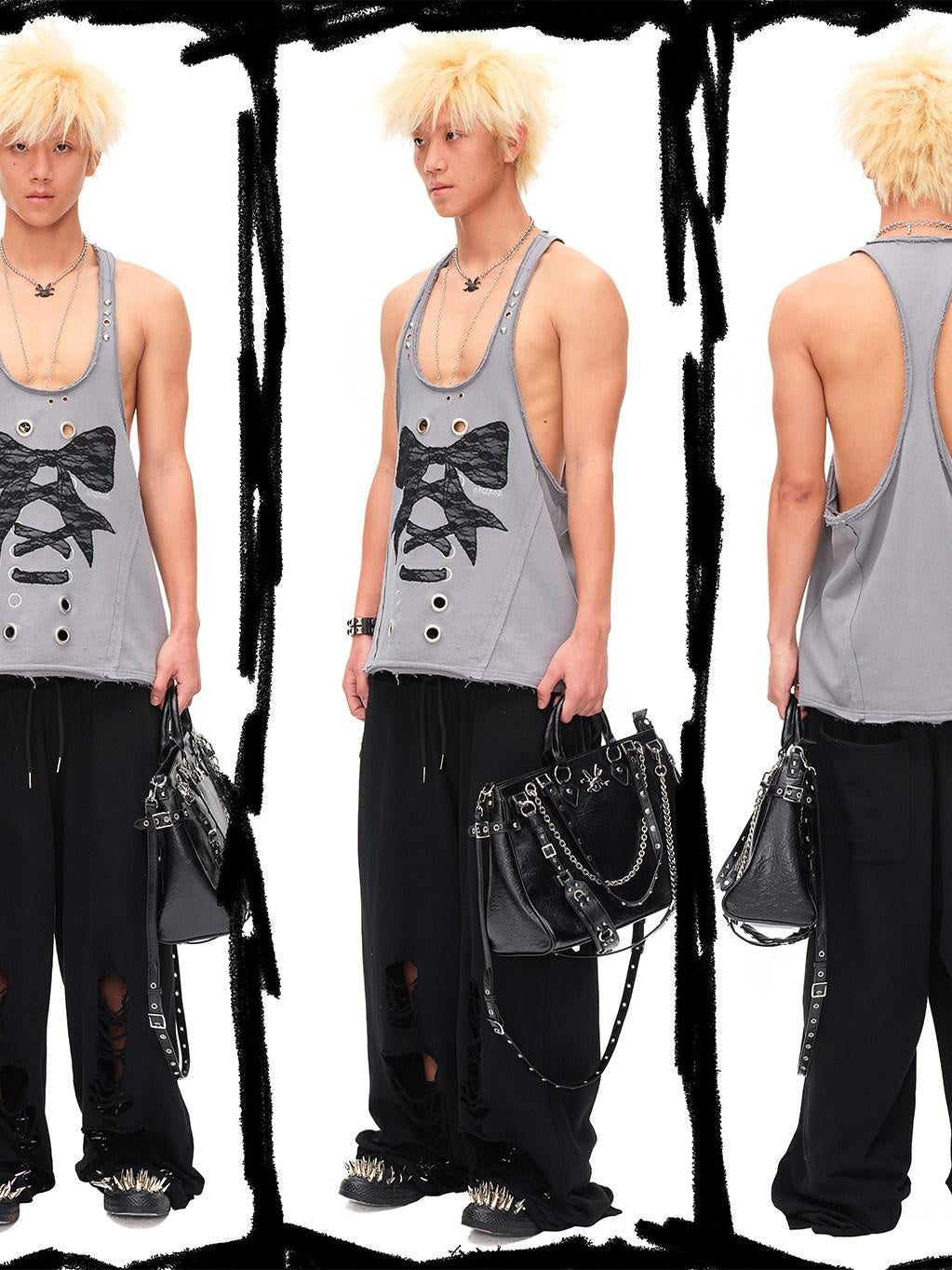 CFIERCE Asymmetric Street Loose Fit Straight Leg High Waist Quick Dry Cotton Black Pants