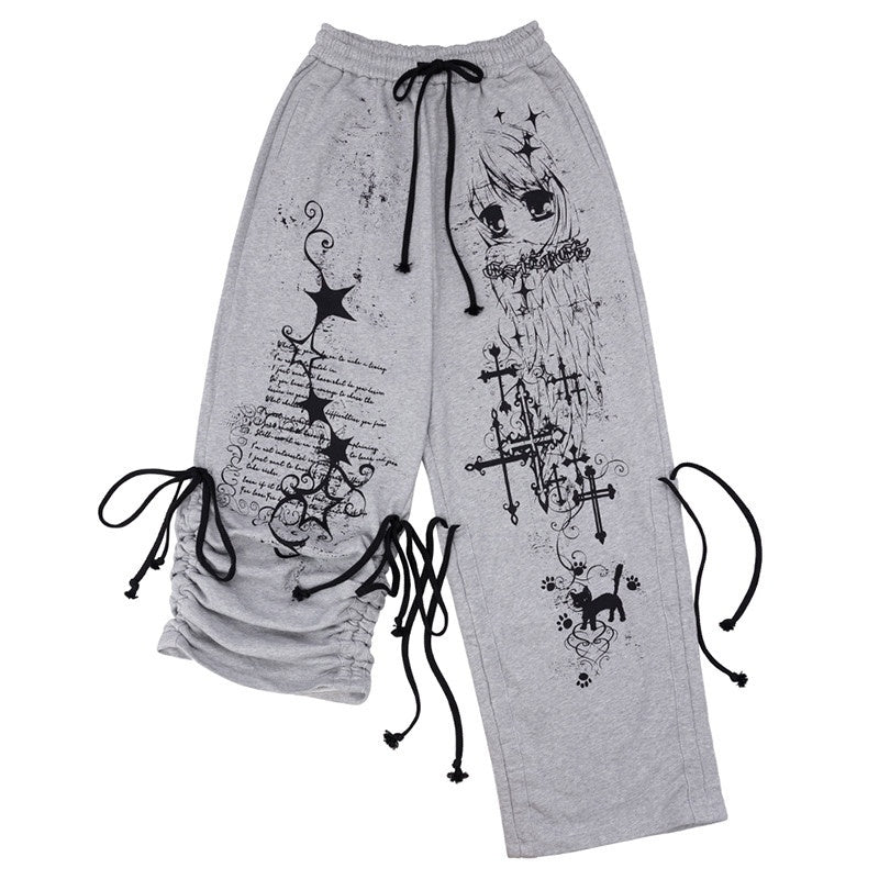 CFIERCE_Asymmetric_Street_Loose_Natural_Waist_100_Percent_Cotton_Gray_Wide_Leg_Pants_MISSTT