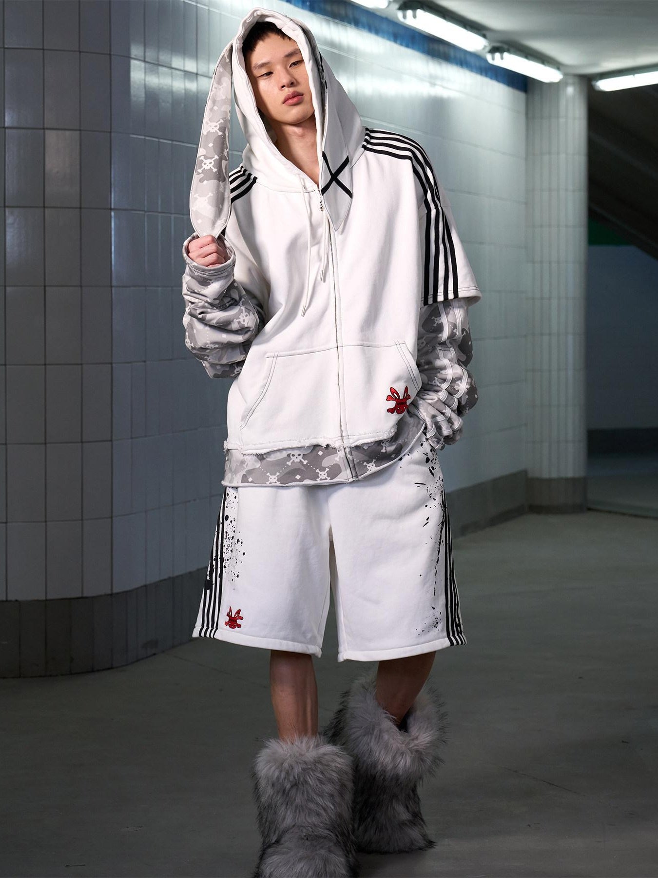 CFIERCE Asymmetric Street Oversized Women Natural Waist Cotton White Cargo Pants
