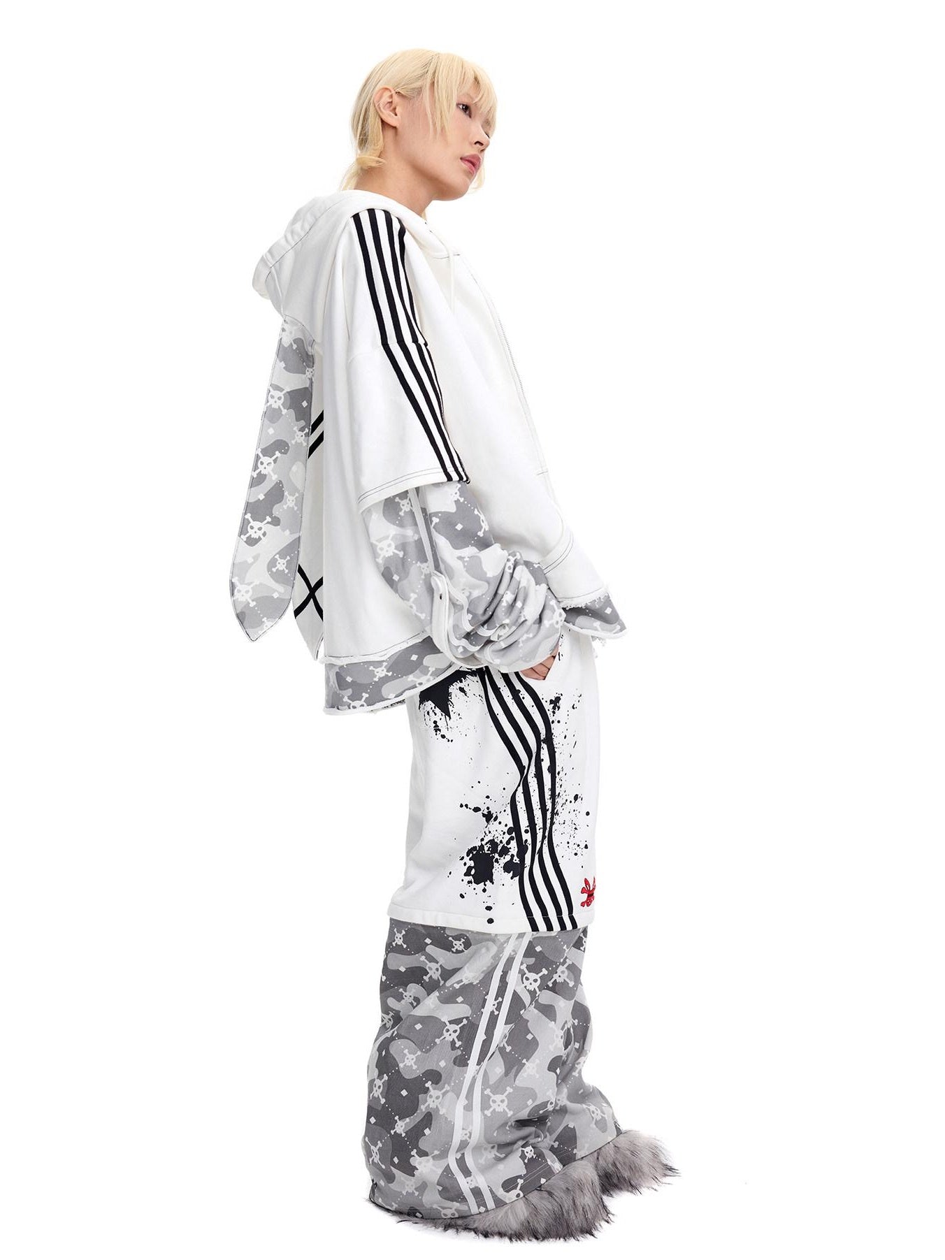 CFIERCE Asymmetric Street Oversized Women Natural Waist Cotton White Cargo Pants