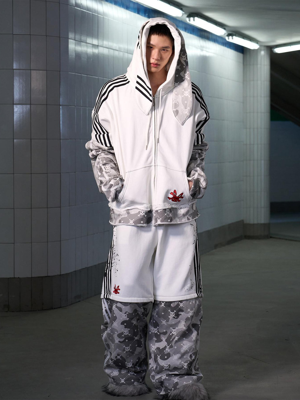 CFIERCE Asymmetric Street Oversized Women Natural Waist Cotton White Cargo Pants