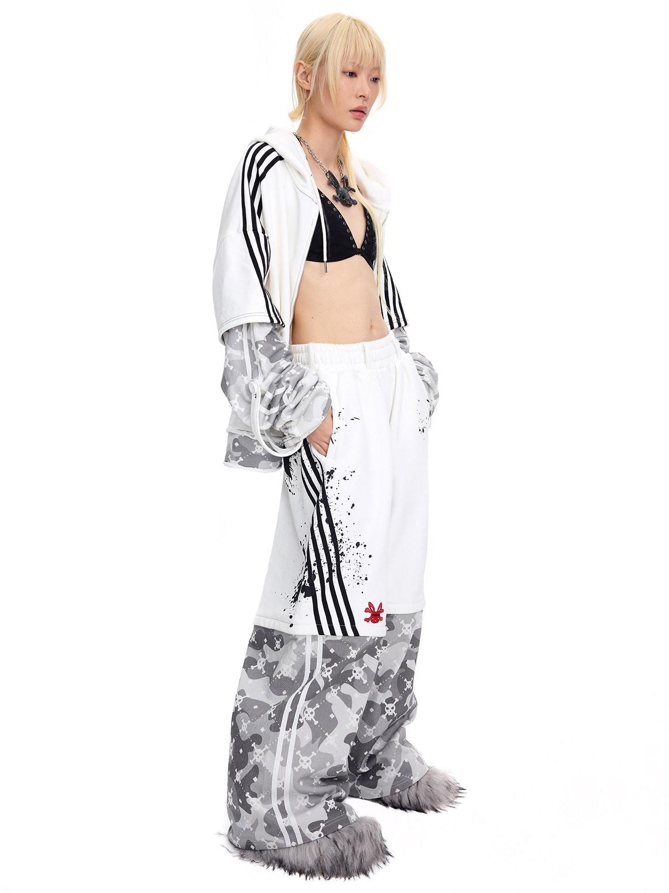 CFIERCE Asymmetric Street Oversized Women Natural Waist Cotton White Cargo Pants