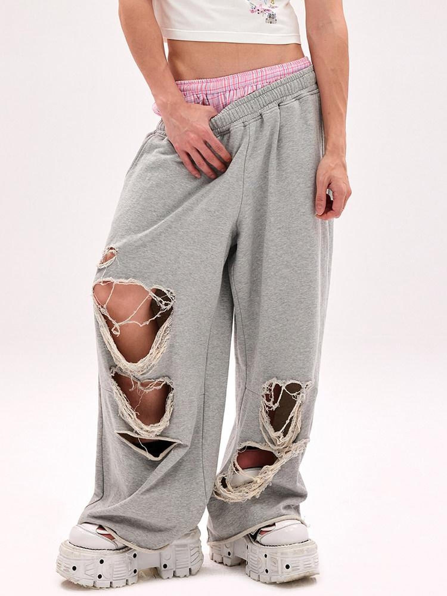 CFIERCE Asymmetric Street Style Loose High Waist Quick Dry Cotton Wide Leg Pants