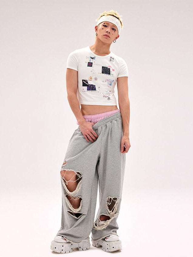 CFIERCE Asymmetric Street Style Loose High Waist Quick Dry Cotton Wide Leg Pants
