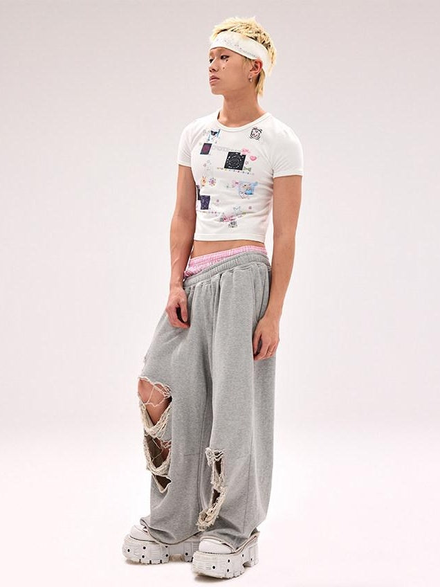 CFIERCE Asymmetric Street Style Loose High Waist Quick Dry Cotton Wide Leg Pants