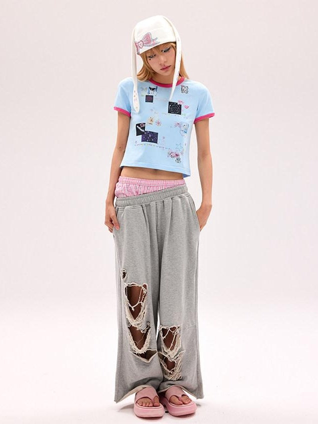 CFIERCE Asymmetric Street Style Loose High Waist Quick Dry Cotton Wide Leg Pants