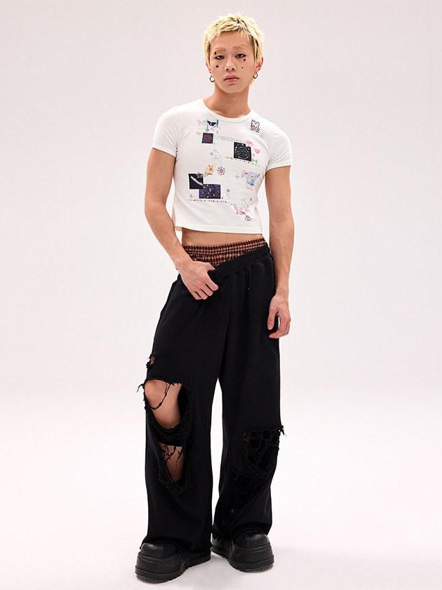 CFIERCE Asymmetric Street Style Loose High Waist Quick Dry Cotton Wide Leg Pants