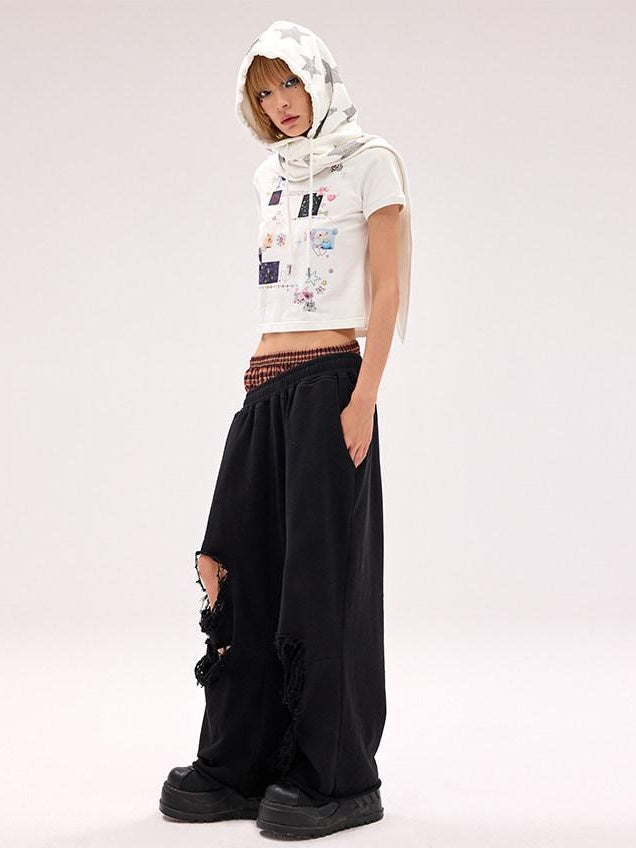 CFIERCE Asymmetric Street Style Loose High Waist Quick Dry Cotton Wide Leg Pants