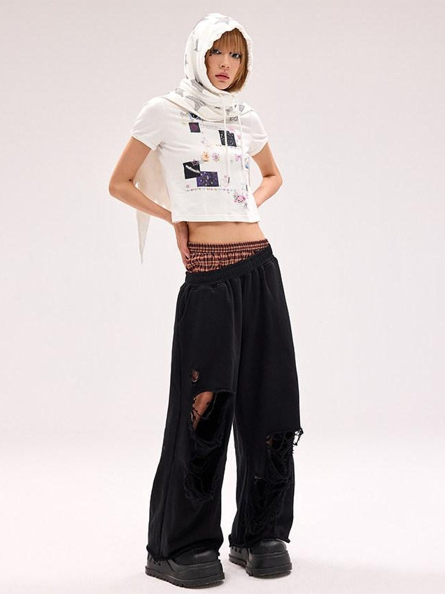 CFIERCE Asymmetric Street Style Loose High Waist Quick Dry Cotton Wide Leg Pants