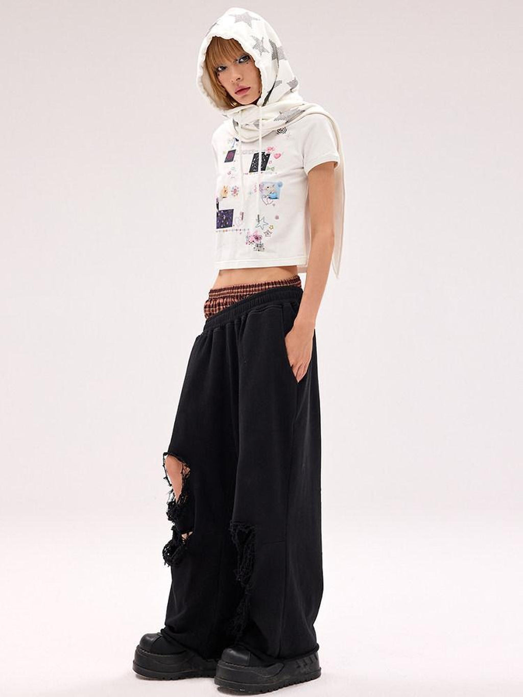 CFIERCE Asymmetric Street Style Loose High Waist Quick Dry Cotton Wide Leg Pants