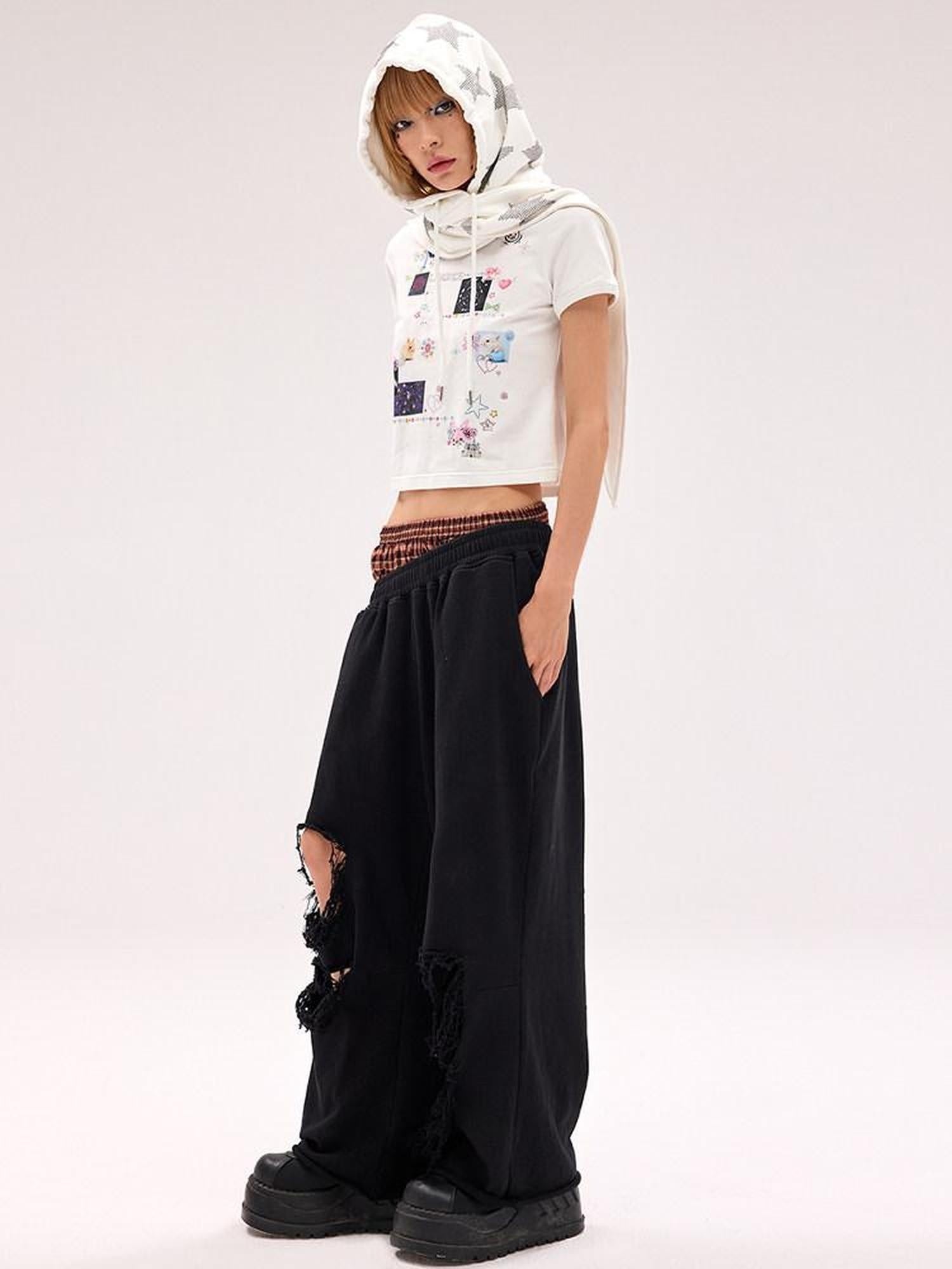CFIERCE Asymmetric Street Style Loose High Waist Quick Dry Cotton Wide Leg Pants
