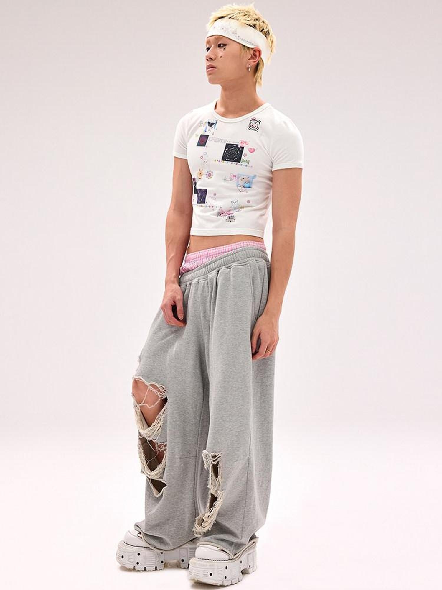 CFIERCE Asymmetric Street Style Loose High Waist Quick Dry Cotton Wide Leg Pants
