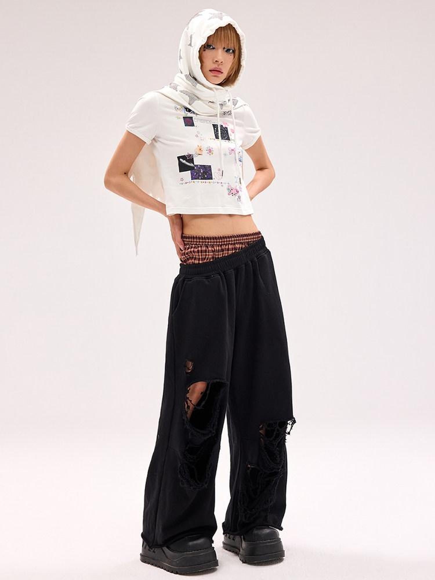 CFIERCE Asymmetric Street Style Loose High Waist Quick Dry Cotton Wide Leg Pants