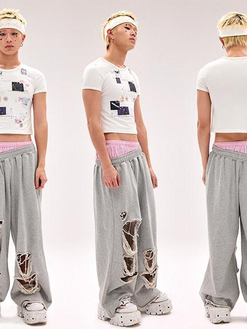 CFIERCE Asymmetric Street Style Loose High Waist Quick Dry Cotton Wide Leg Pants
