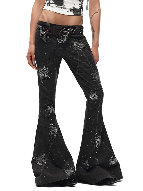 CFIERCE Asymmetric Street Style Loose Natural Waist Button Cotton Black Flared Pants