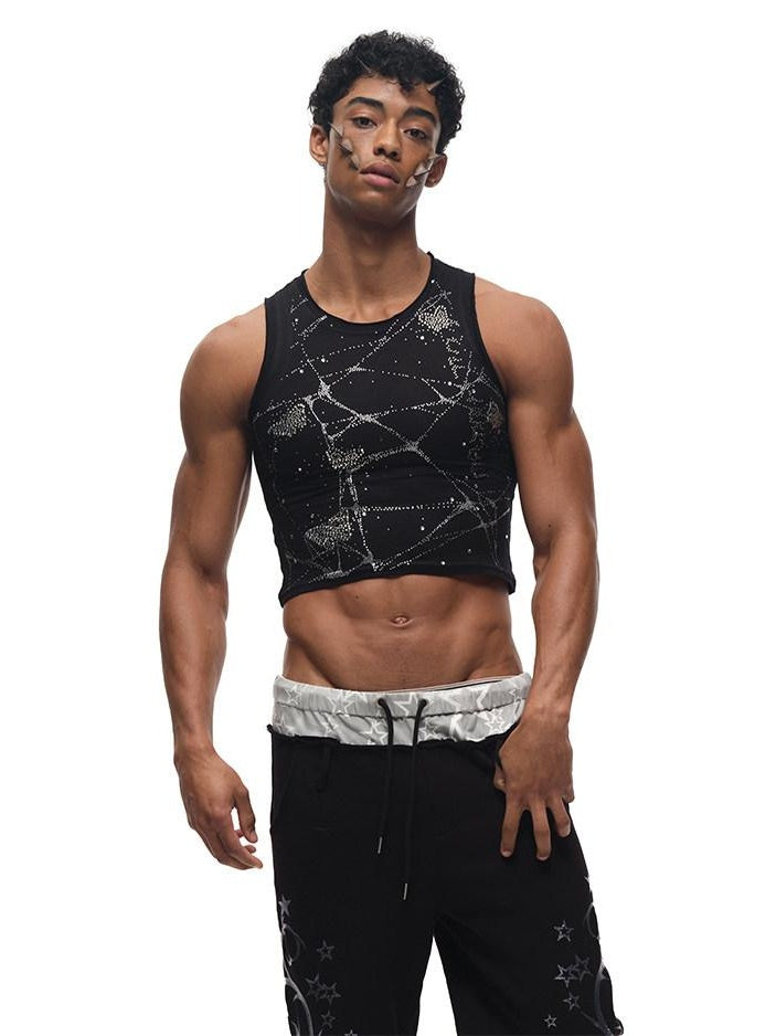 CFIERCE Beaded Original Design Slim Fit Racerback Unisex Polyester Linen Crop Tank Top
