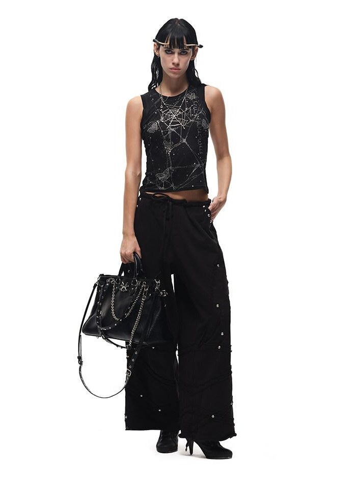 CFIERCE Beaded Original Design Slim Fit Racerback Unisex Polyester Linen Crop Tank Top