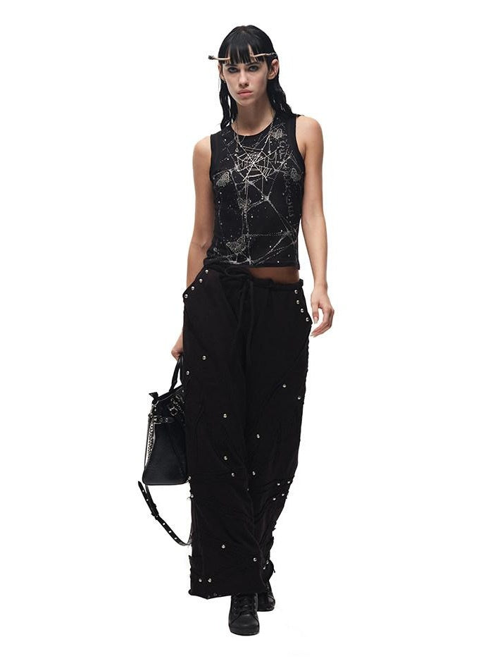 CFIERCE Beaded Original Design Slim Fit Racerback Unisex Polyester Linen Crop Tank Top