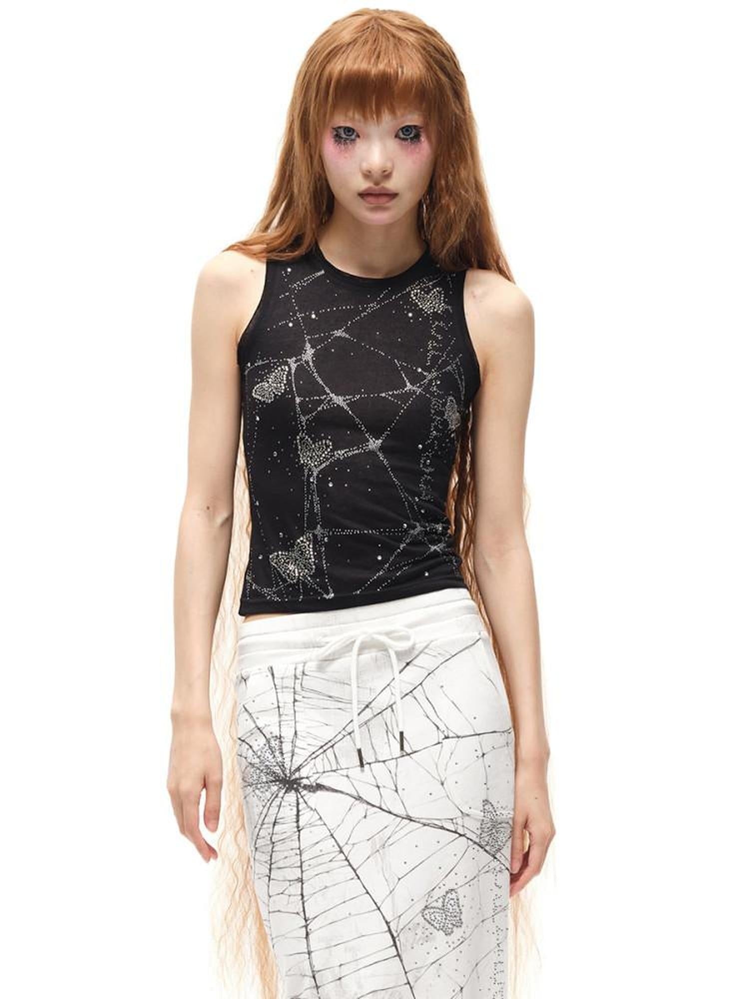CFIERCE Beaded Original Design Slim Fit Racerback Unisex Polyester Linen Crop Tank Top
