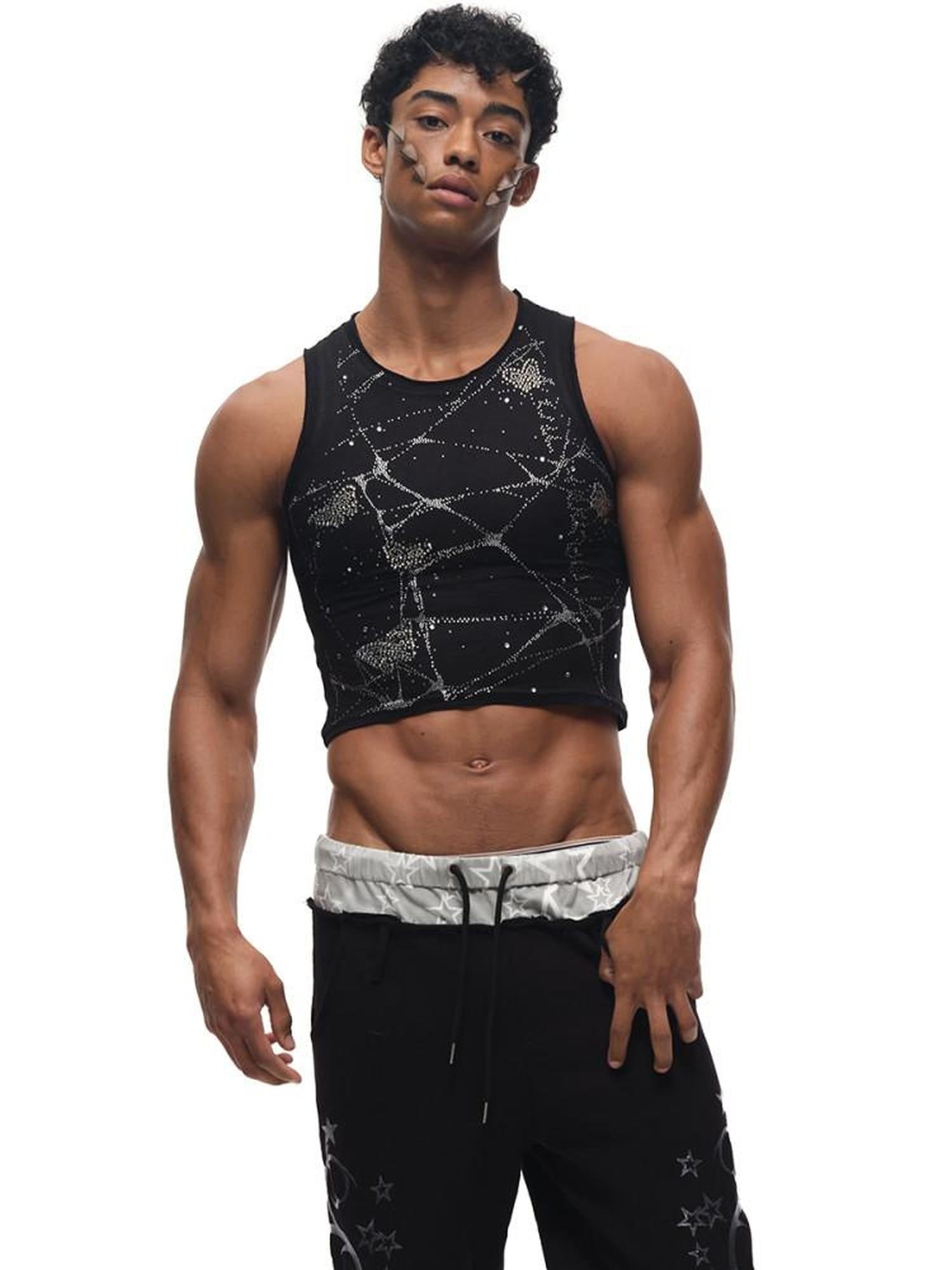 CFIERCE Beaded Original Design Slim Fit Racerback Unisex Polyester Linen Crop Tank Top