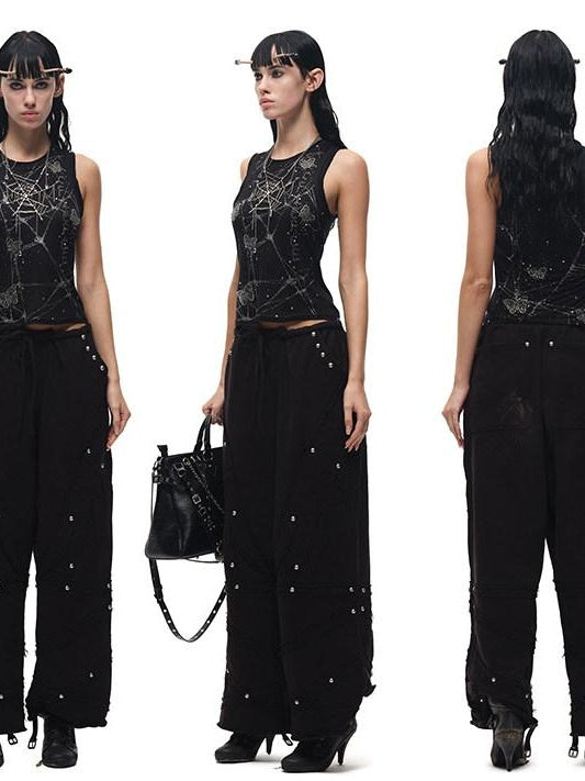 CFIERCE Beaded Original Design Slim Fit Racerback Unisex Polyester Linen Crop Tank Top