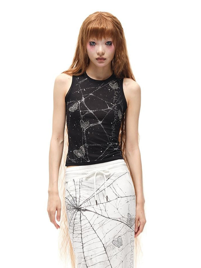 CFIERCE Beaded Original Design Slim Fit Racerback Unisex Polyester Linen Crop Tank Top