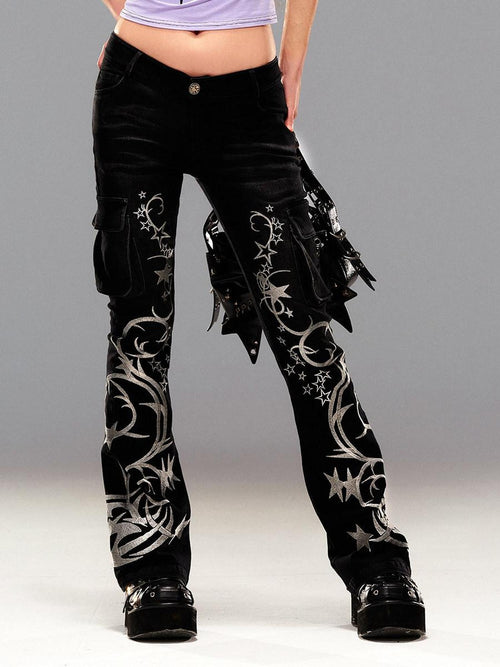 CFIERCE Black High Waist Slight Stretch Cotton Streetwear Straight Fit Girls Pants