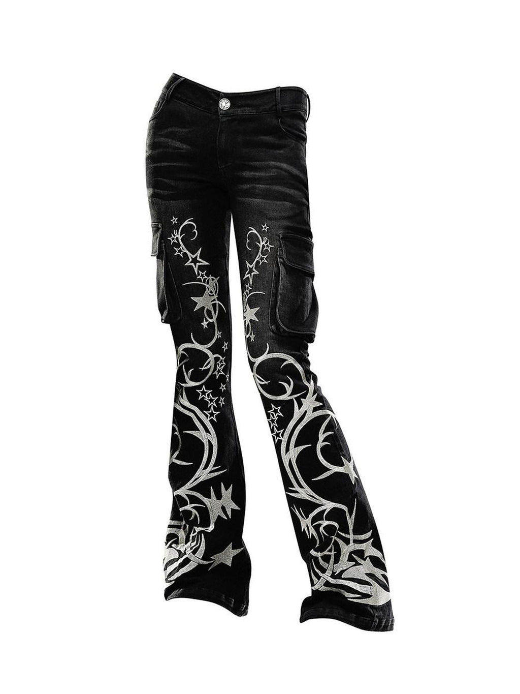 CFIERCE Black High Waist Slight Stretch Cotton Streetwear Straight Fit Girls Pants