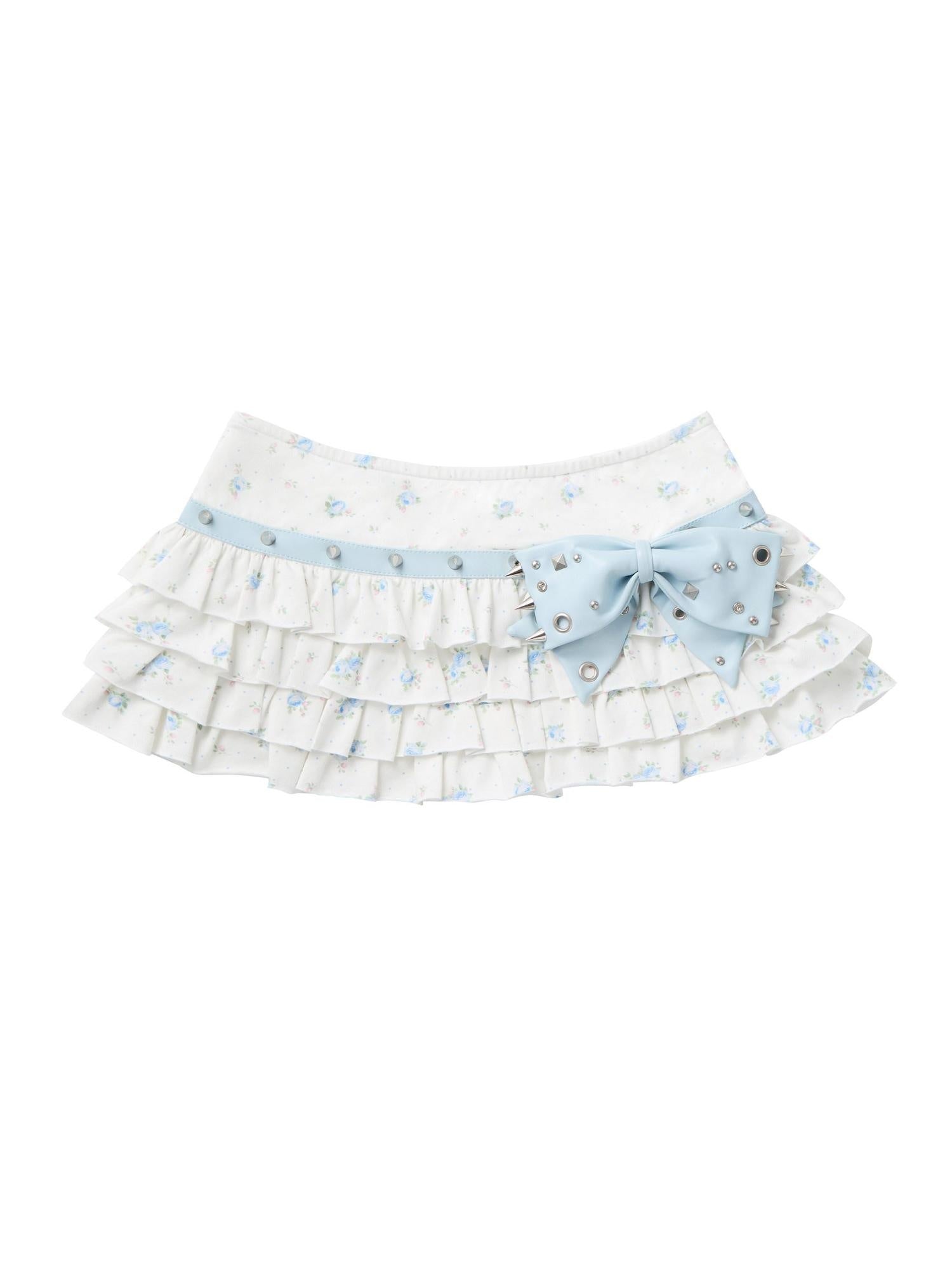 CFIERCE Bow Detail Tiered Cake Slim Fit Mid Waist Printed Cotton Blend Youth Skirt
