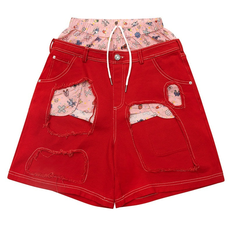 CFIERCE_Breathable_Cotton_Low_Waist_Wide_Leg_Loose_Fit_Casual_Youth_Red_White_Zipper_Fly_MISSTT