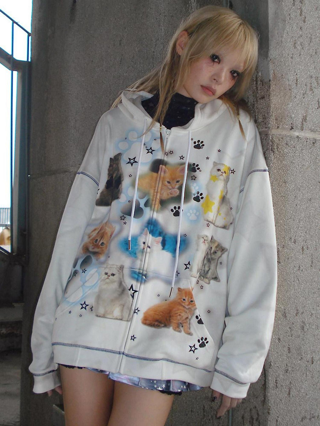 CFIERCE Cartoon Print Cotton Blend Cozy Loose Fit Hooded Pullover Street Style Hoodie