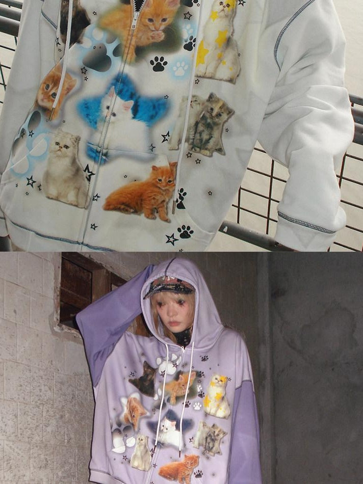 CFIERCE Cartoon Print Cotton Blend Cozy Loose Fit Hooded Pullover Street Style Hoodie