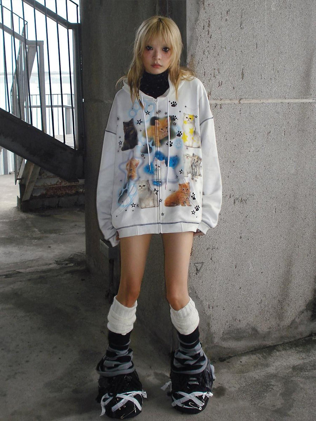 CFIERCE Cartoon Print Cotton Blend Cozy Loose Fit Hooded Pullover Street Style Hoodie