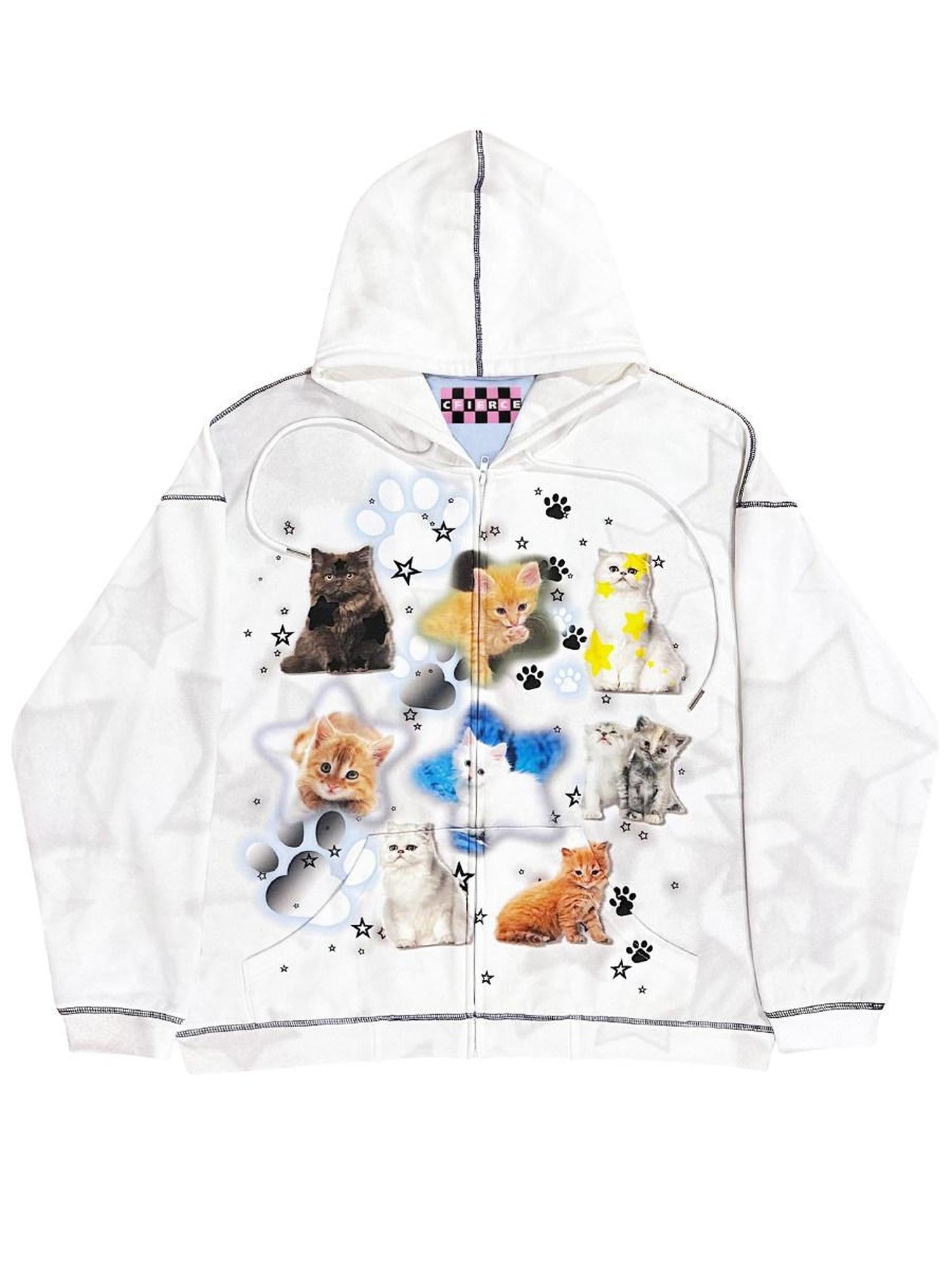 CFIERCE Cartoon Print Cotton Blend Cozy Loose Fit Hooded Pullover Street Style Hoodie
