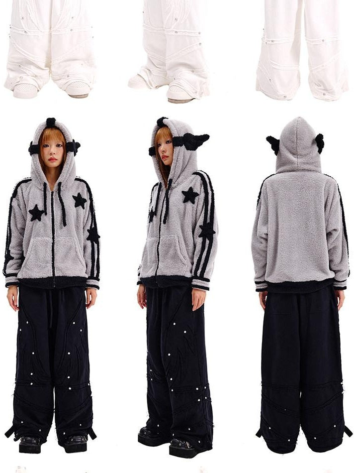 CFIERCE Casual Oversized Hooded Long Sleeve Unisex Student Polyester Hoodie