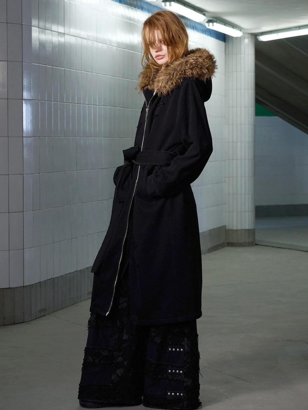 CFIERCE Cotton Blend Zip Front Commuter Straight Fit Hooded Unisex Midlength Black Coat