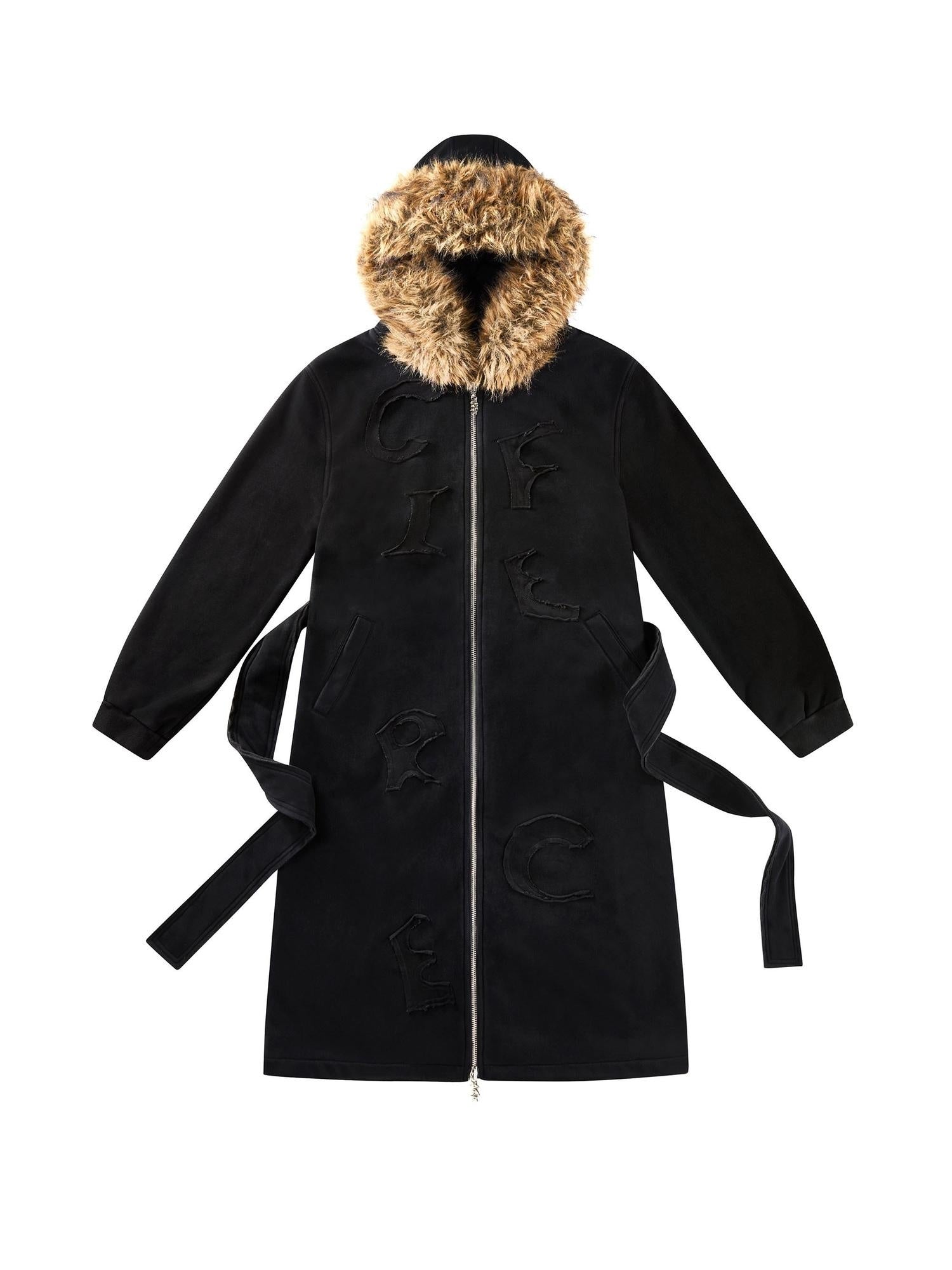 CFIERCE Cotton Blend Zip Front Commuter Straight Fit Hooded Unisex Midlength Black Coat