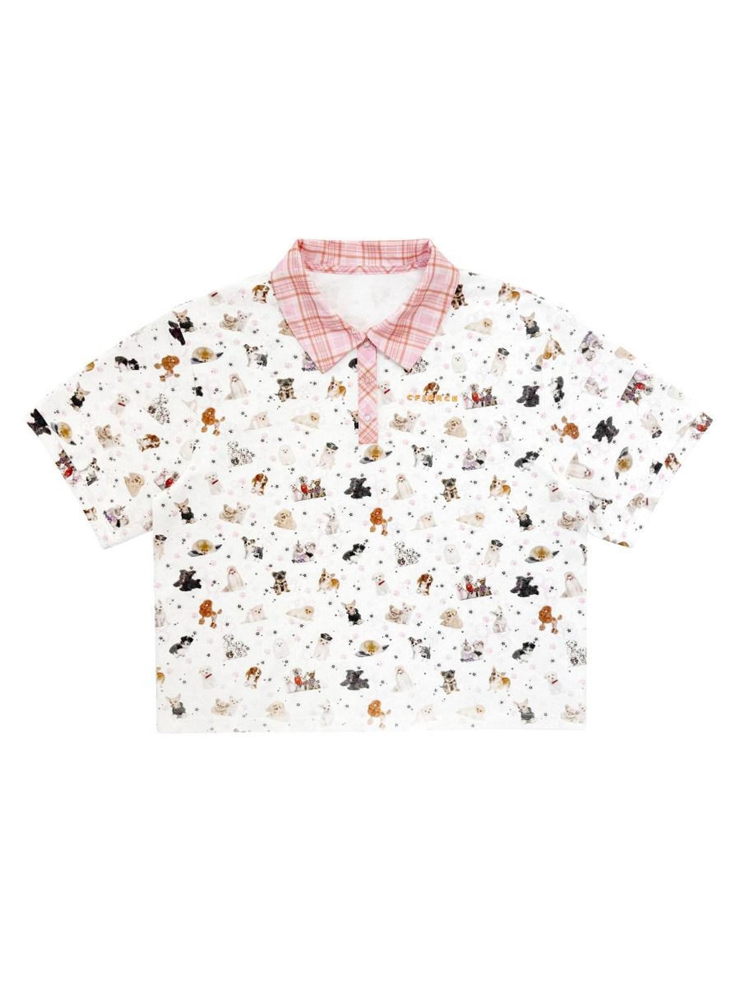 CFIERCE Creative Animal Print Loose Fit Short Sleeve Polo Cotton Blend Polo Shirt