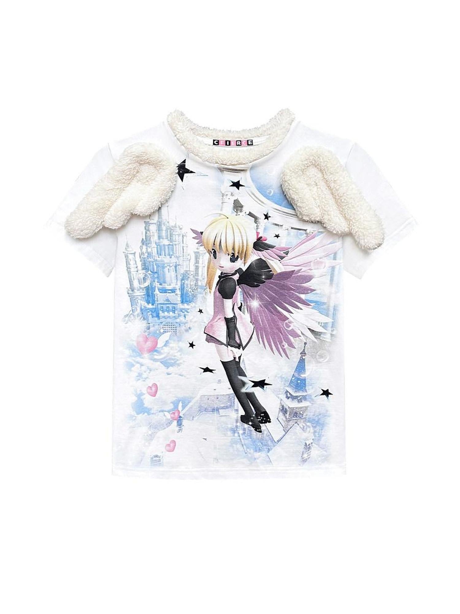 CFIERCE Creative Cartoon Print Loose Cotton Crewneck Short Sleeve Unisex Commuter Tshirt