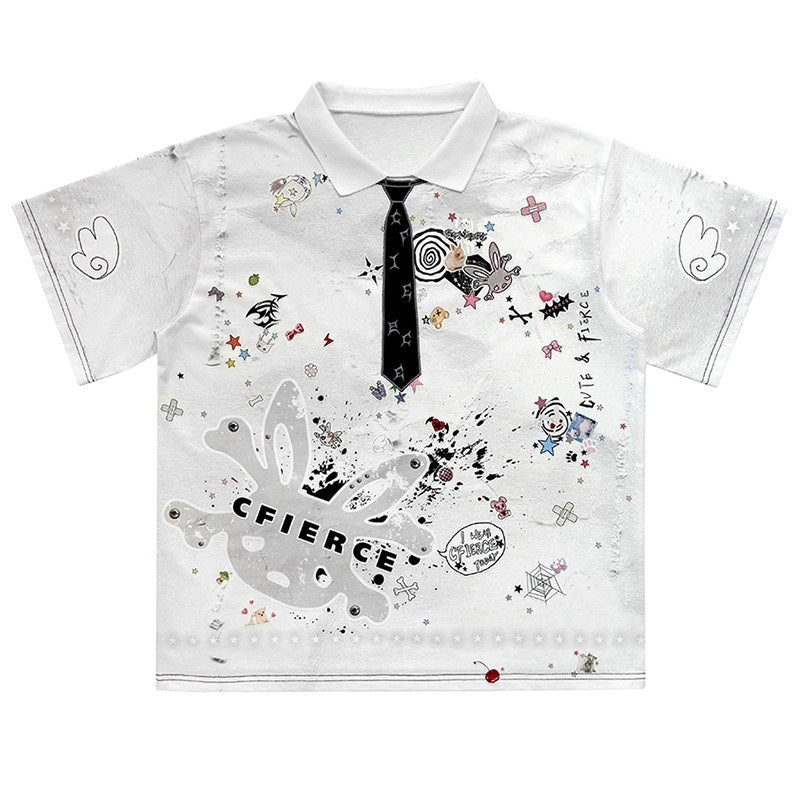CFIERCE_Creative_Cartoon_Print_Loose_Fit_Cotton_Blend_American_Casual_Polo_Shirt_MISSTT