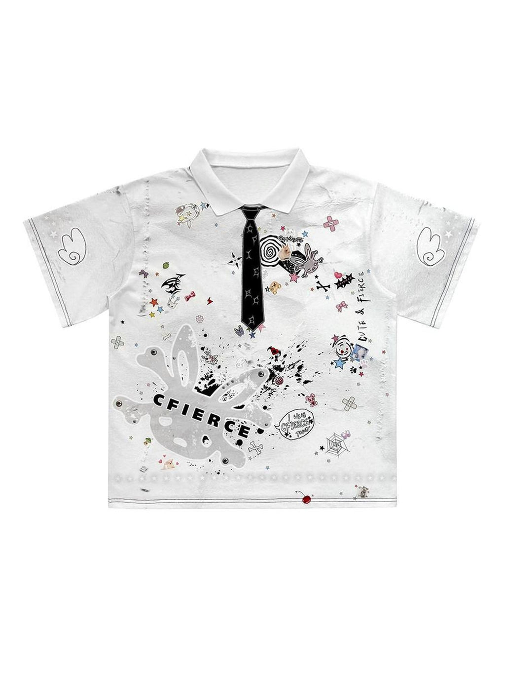CFIERCE Creative Cartoon Print Loose Fit Cotton Blend American Casual Polo Shirt