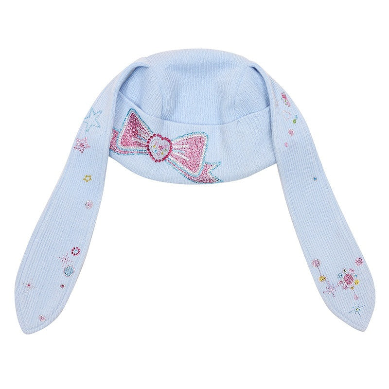 CFIERCE_Cute_Cartoon_Bow_Accent_Casual_Unisex_Youth_Onesize_Black_Blue_White_Knit_Beanie_MISSTT