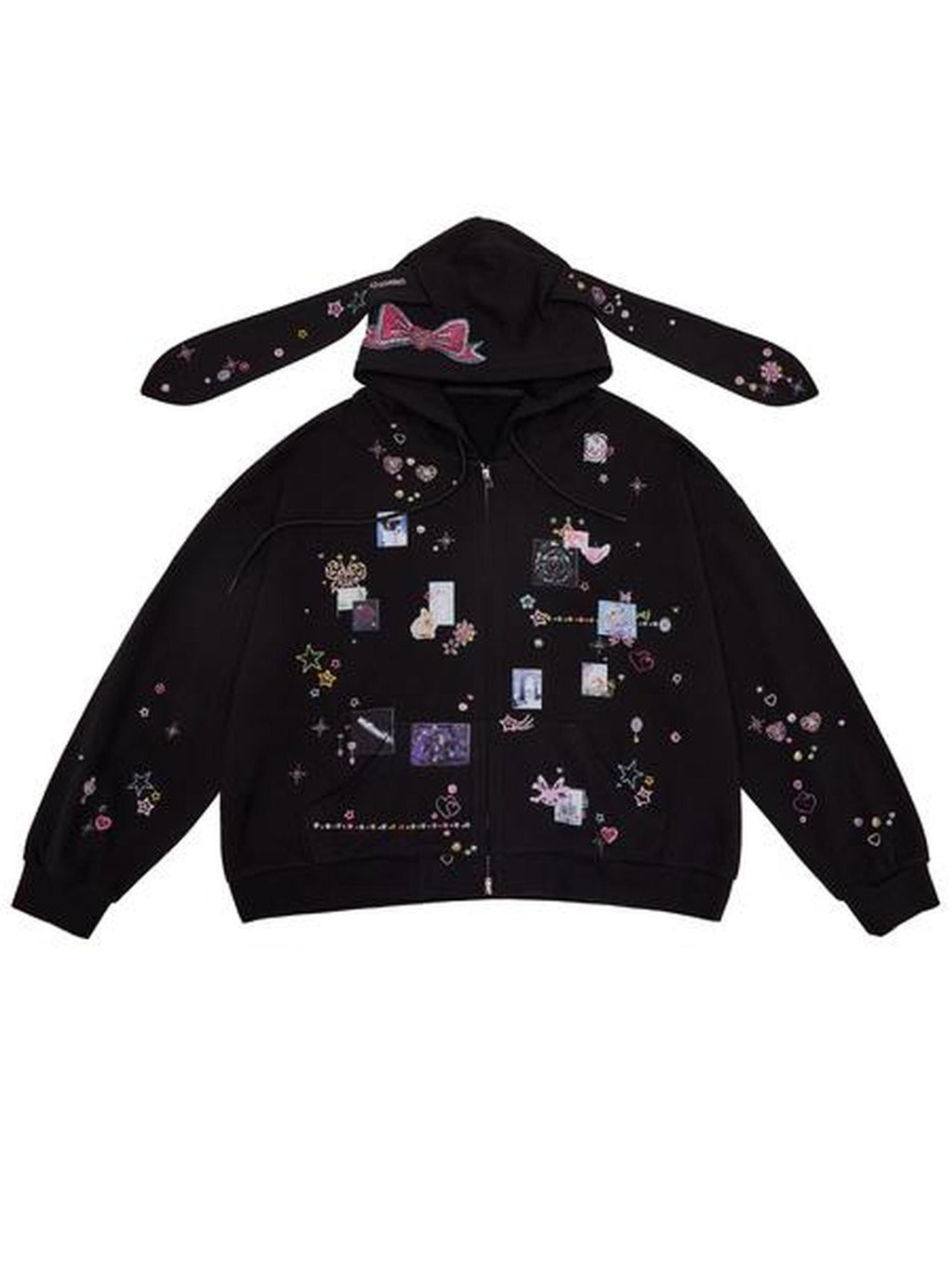 CFIERCE Cute Cartoon Hooded Zip Street Loose Fit Unisex Teen 100 Percent Cotton Cardigan