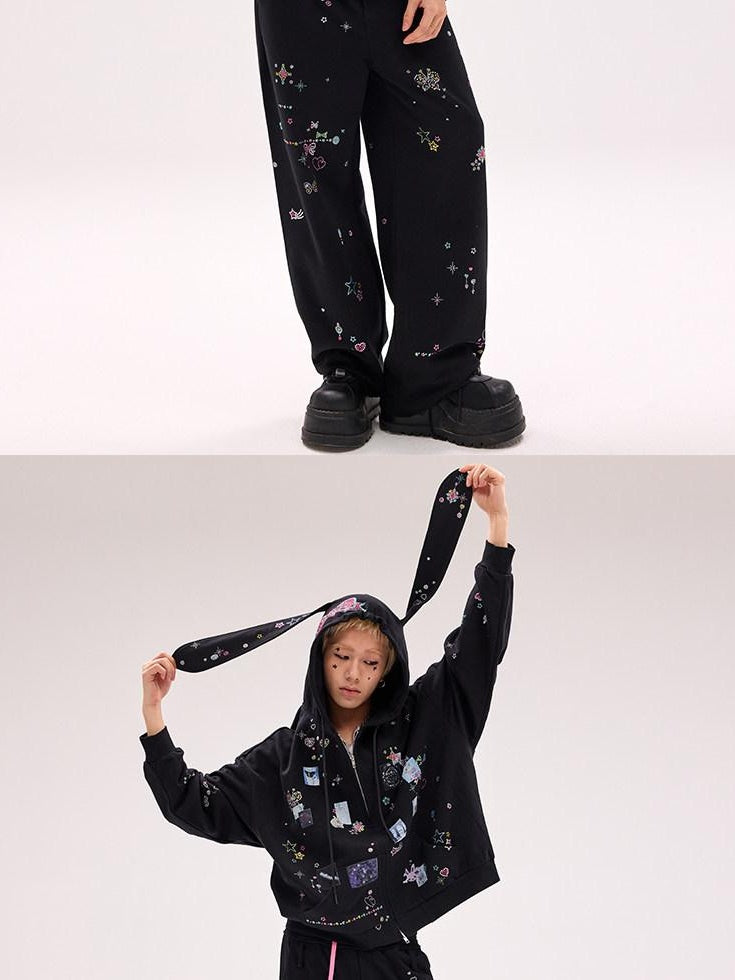 CFIERCE Cute Cartoon Hooded Zip Street Loose Fit Unisex Teen 100 Percent Cotton Cardigan