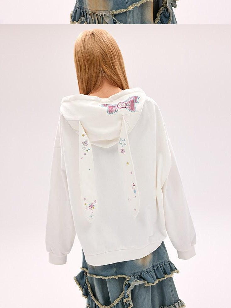 CFIERCE Cute Cartoon Hooded Zip Street Loose Fit Unisex Teen 100 Percent Cotton Cardigan