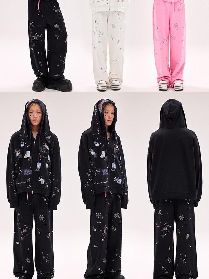 CFIERCE Cute Cartoon Hooded Zip Street Loose Fit Unisex Teen 100 Percent Cotton Cardigan
